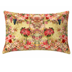 Vintage shabby chic roses and vase yellow pillow case