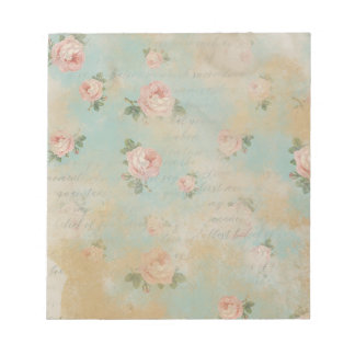 Vintage Shabby Chic Roses Blue Notepad