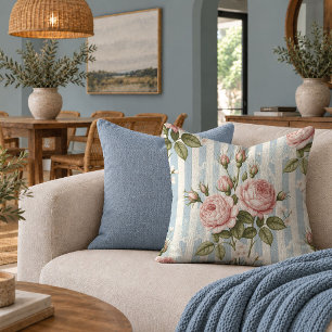 Vintage Shabby Chic Roses Blush Accent Pillow Deco