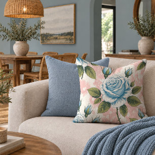 Vintage Shabby Chic Roses Blush Dusty Pink Decor Throw Pillow