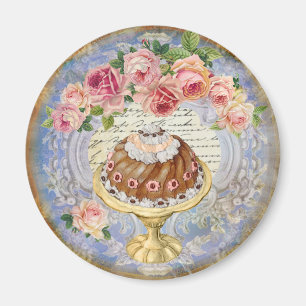 Vintage Shabby Chic Roses & Cake French Patisserie Magnet