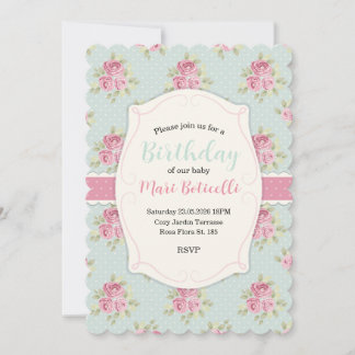 Vintage Shabby Chic Roses Frame Invitation