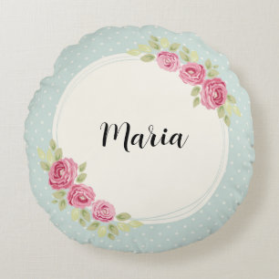 Vintage Shabby Chic Roses Frame Paper Plate Round Pillow