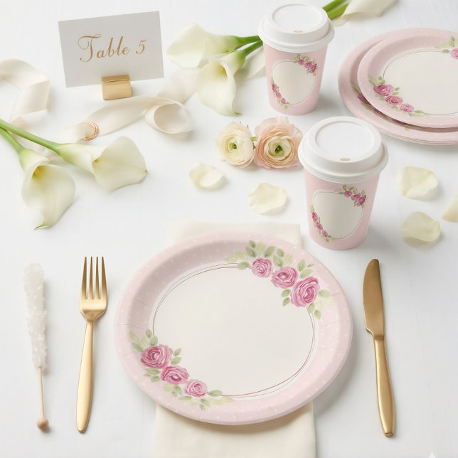 Vintage Shabby Chic Roses Frame Paper Plates (Creator Uploaded)