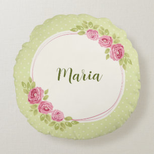 Vintage Shabby Chic Roses Frame Round Pillow