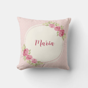 Vintage Shabby Chic Roses Frame Throw Pillow