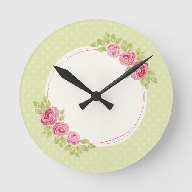 Vintage Shabby Chic Roses Frame Wall Clock (Front)