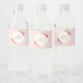 Vintage Shabby Chic Roses Frame Water Bottle Label