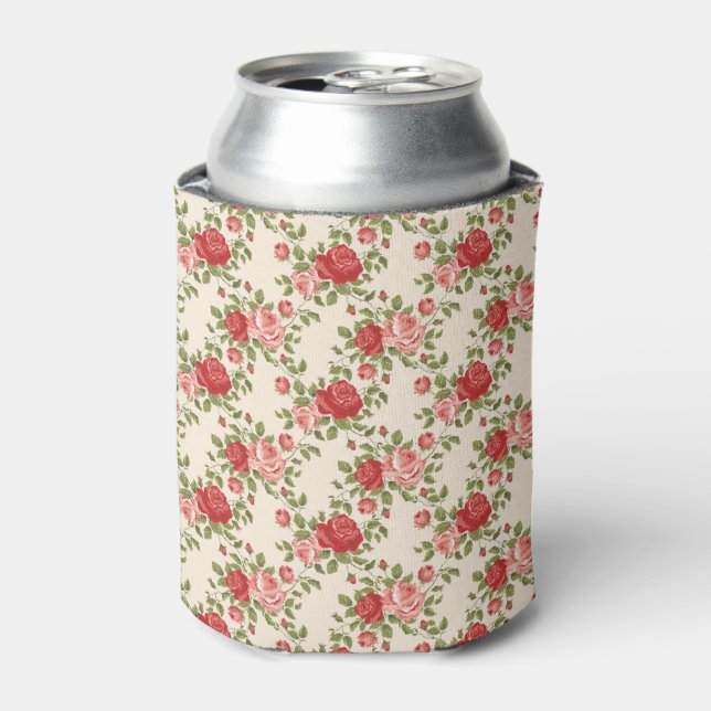 Vintage Shabby Chic Roses Pattern Can Cooler (Can Front)