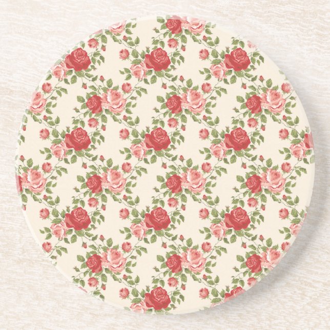 Vintage Shabby Chic Roses Pattern Coaster (Front)