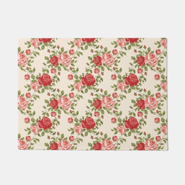 Vintage Shabby Chic Roses Pattern Doormat (Front)
