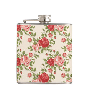 Vintage Shabby Chic Roses Pattern Flask