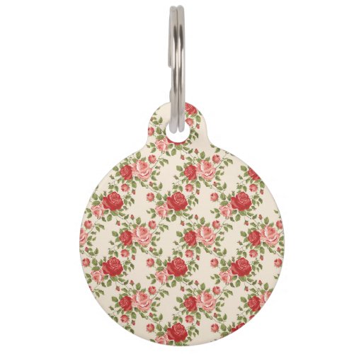 Vintage Shabby Chic Roses Pattern Pet ID Tag