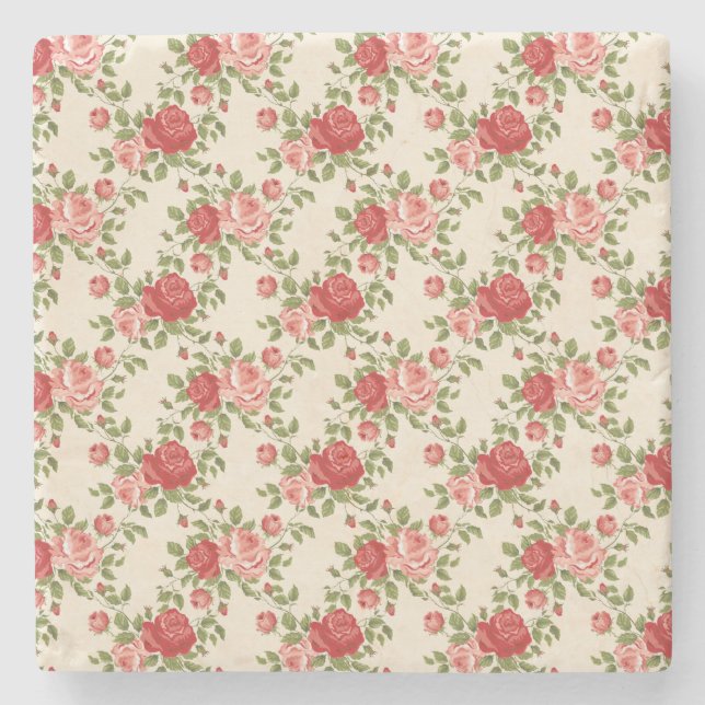 Vintage Shabby Chic Roses Pattern Stone Coaster (Front)