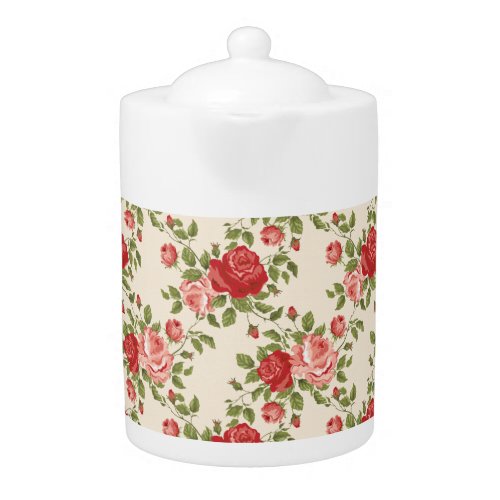 Vintage Shabby Chic Roses Pattern Teapot