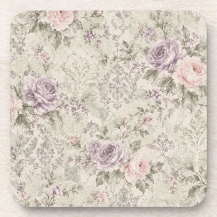 Vintage Shabby Chic Roses Square Wall Clock Beverage Coaster