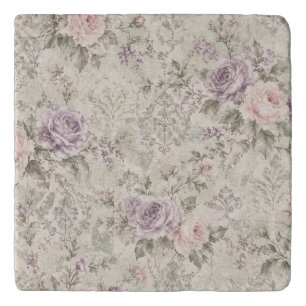 Vintage Shabby Chic Roses Square Wall Clock Trivet