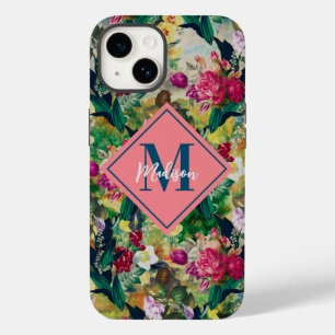 Vintage shabby chic roses yellow diamond pattern Case-Mate iPhone 14 case