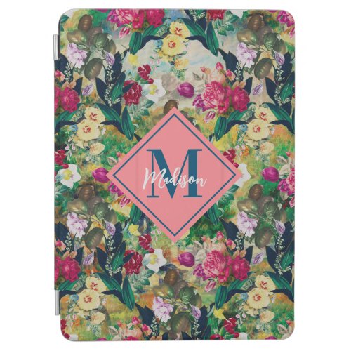 Vintage shabby chic roses yellow diamond pattern iPad air cover