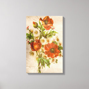 Vintage Shabby Chic Rustic Poppy Bouquet Canvas Print