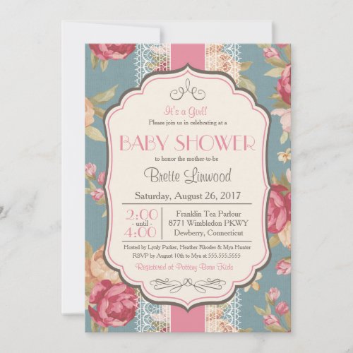 Vintage Shabby Chic Shower Invitation Baby Bridal Invitation