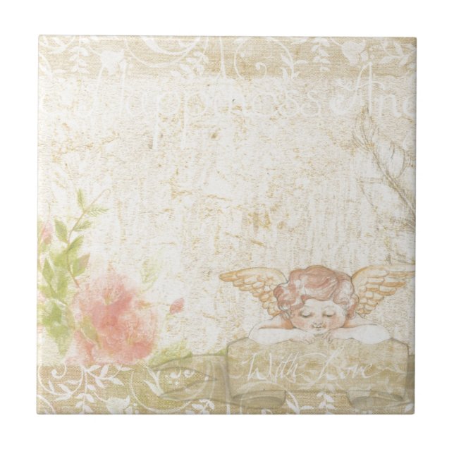 Vintage Shabby Chic Sweet Angelique Ceramic Tile (Front)