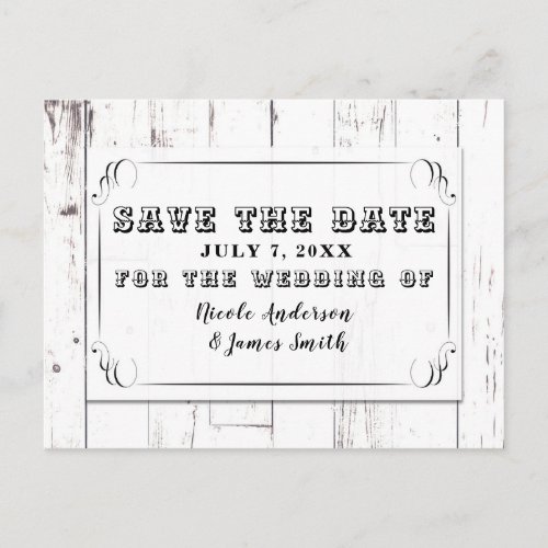 Vintage Shabby Chic Swirl White Wood Save The Date Announcement Postcard