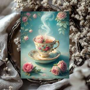 Vintage shabby chic tea cup with blush roses tissue paper