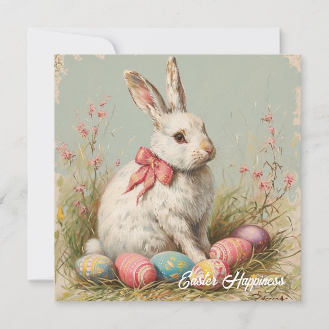 Vintage Shabby Chic Victorian Easter rabbit Holiday Card