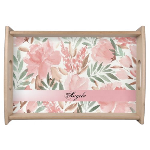 Vintage Shabby Chic Watercolor Flowers Serving Tray