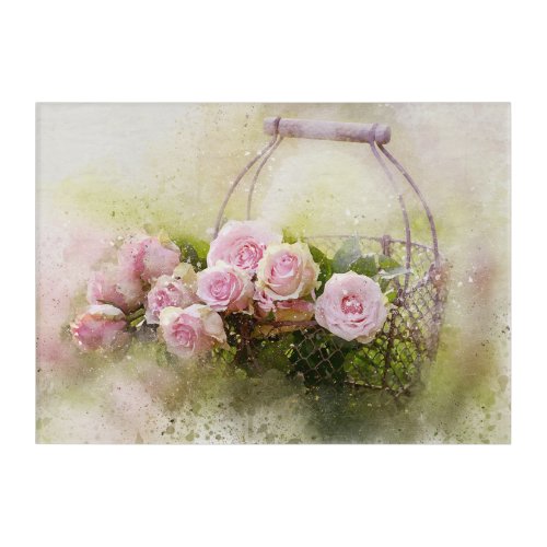 Vintage Shabby Chic Watercolour Pink Roses Acrylic Print