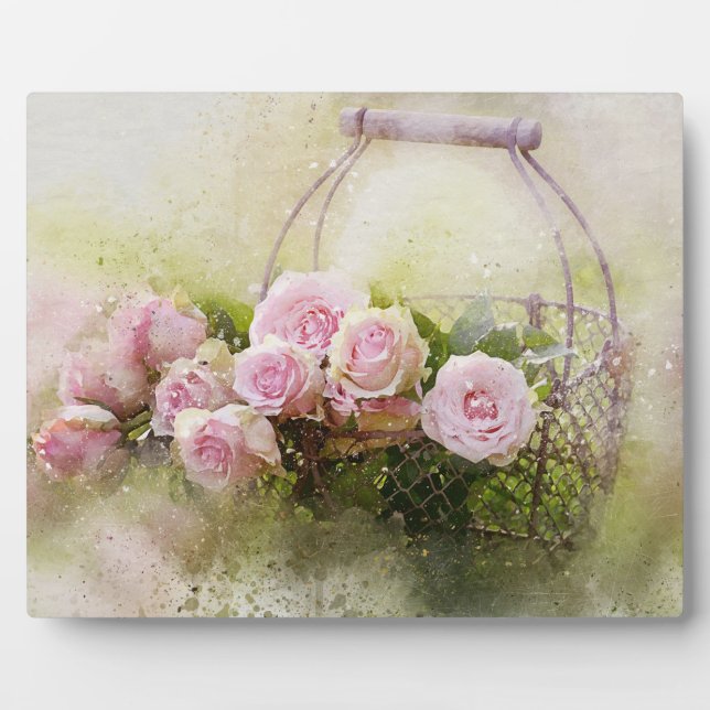 Vintage Shabby Chic Watercolour Pink Roses Plaque (Front)