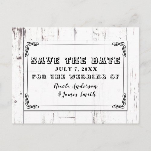 Vintage Shabby Chic White Wood Barn Save The Date Announcement Postcard