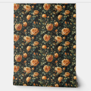 Vintage shabby chic yellow orange English roses Wallpaper