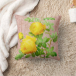 Vintage Shabby Chic Yellow Roses On Pale Pink Throw Pillow