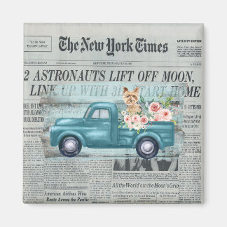 Vintage Shabby Chic Yorkie And Truck Ephemera Magnet
