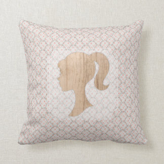 Vintage Shabby Design and Realistic Wood Silhouett Throw Pillow