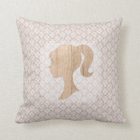 Vintage Shabby Design And Realistic Wood Silhouett Throw Pillow