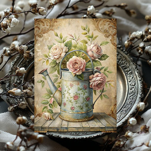 Vintage shabby dusty pink roses bouquet metal can tissue paper