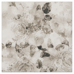 Vintage shabby elegant white gray roses floral fabric