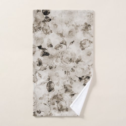 Vintage shabby elegant white gray roses floral hand towel 