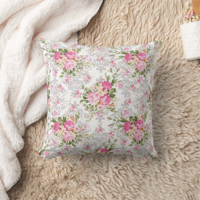 Vintage Shabby Flowers Throw Pillow (Blanket)
