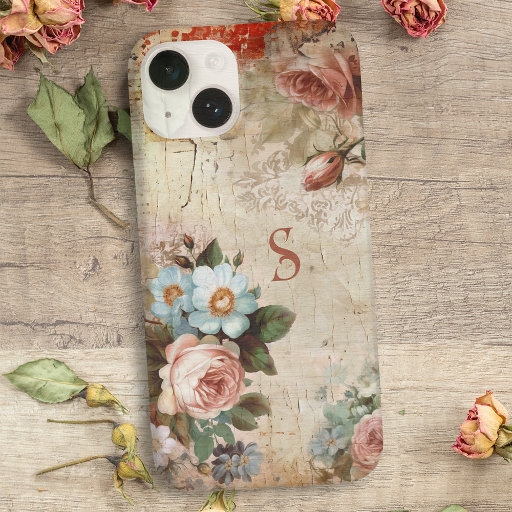 Vintage Shabby Rustic Roses & Monogram Case-Mate iPhone 14 Case