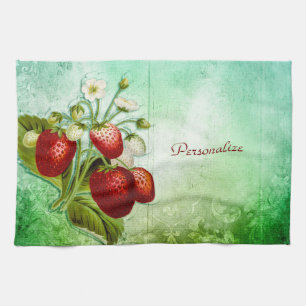 Vintage Shabby Strawberries Strawberry Patch Kitchen Towel