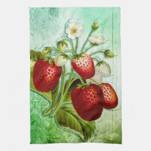 Vintage Shabby Strawberry Patch Vine Kitchen Towel