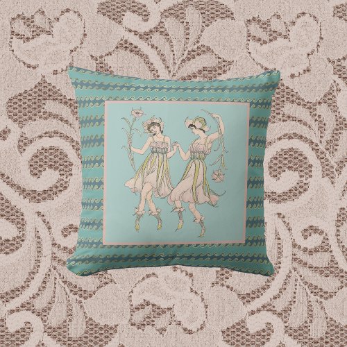 Vintage Shakespeares Garden Women with Flowers Throw Pillow