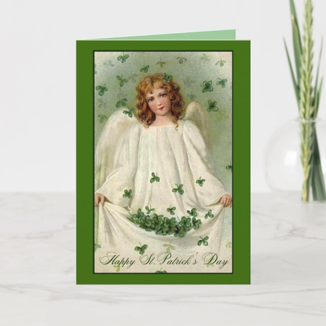 Vintage Shamrock Angel St. Patrick's Day Card (Front)