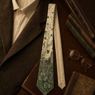 Vintage Shamrock Botanical Engraving St Patrick's Neck Tie
