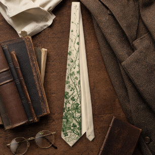 Vintage Shamrock Botanical Engraving St Patrick's Neck Tie