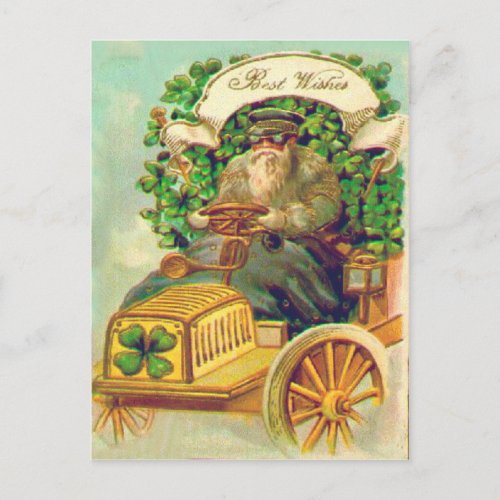 Vintage Shamrock Car St Patricks Day Card